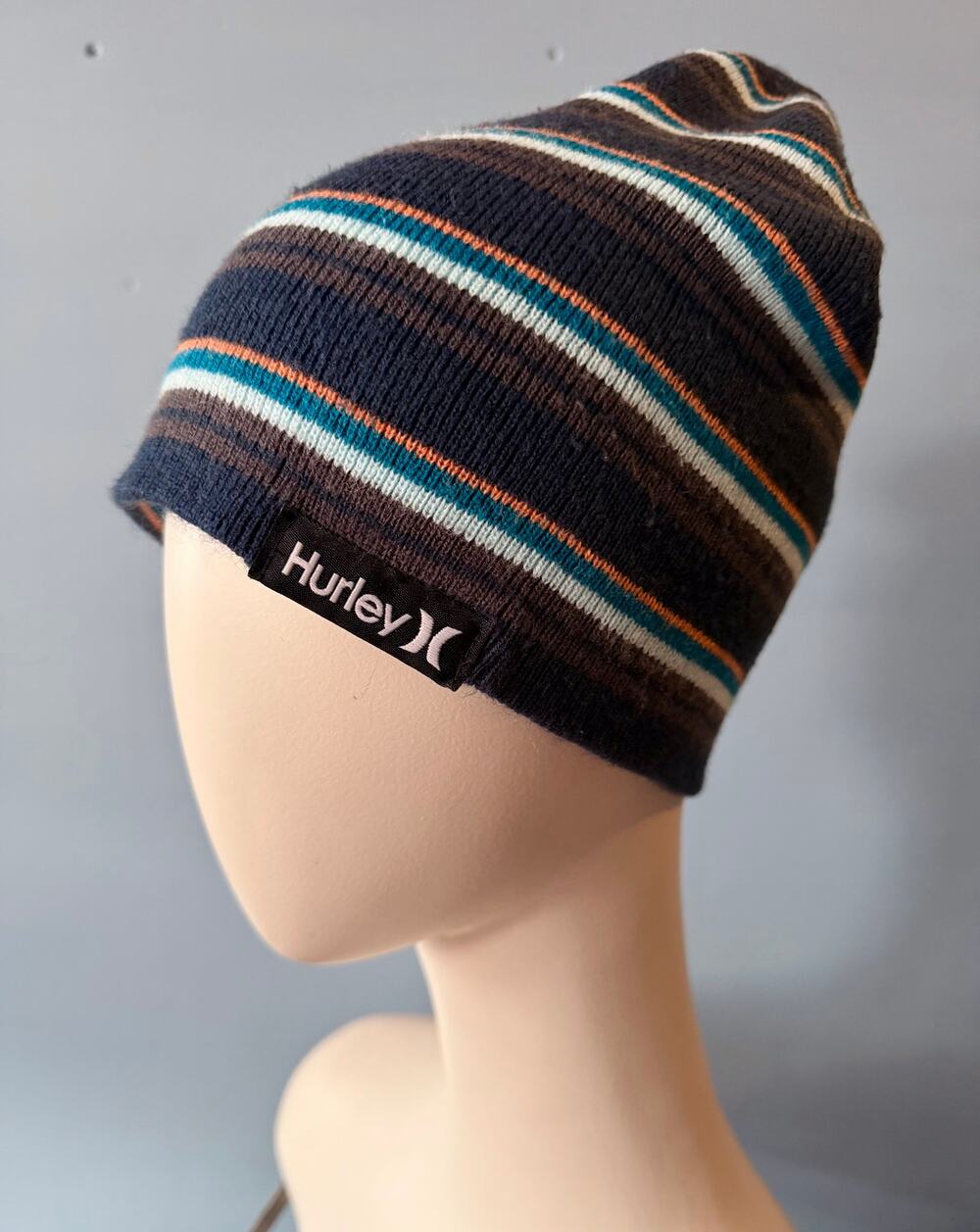 HURLEY Navy Striped Knit Beanie sz OS (Unisex Youth)
